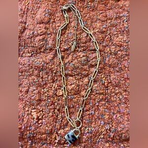 Nine West Gold Chain Necklace with faux Tortoise lock pendant.